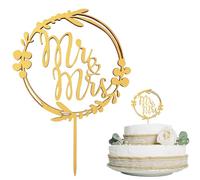 WOLMIK Karen's Cake Toppers Décoration de gâteau de mariage en bois Mr & Mrs Doré