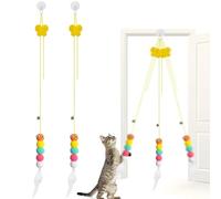 WOLMIK Lot de 2 jouets interactifs pour chat - Cadre de porte suspendu - Avec clochette et plumes - Pour la chasse aux chatons