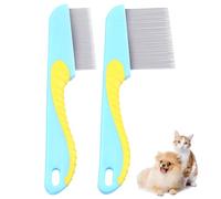 WOLMIK Lot de 2 peignes anti-puces en acier inoxydable pour chien et chat avec dents arrondies, peigne anti-puces, outil de démêlage pour animaux de compagnie de petite, moyenne et grande taille