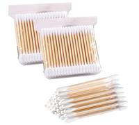 WOLMIK Lot de 200 cotons-tiges en bambou avec poignées en bois durables pour le maquillage, le nettoyage des oreilles, les soins des plaies, les cosmétiques, double tête, biodégradables, respectueux