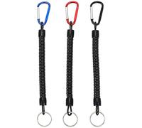 WOLMIK Lot de 3 porte-clés en spirale extensibles avec clip de mousqueton - Porte-clés en spirale de sécurité pour sac à dos, clés, téléphone, portefeuille, outil de pêche - Noir, rouge, bleu