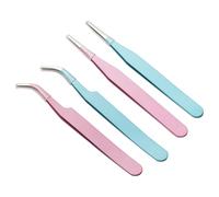 WOLMIK Lot de 4 pinces à cils en acier inoxydable, pointes droites et incurvées, pinces de précision professionnelles, pinces d'extension de cils