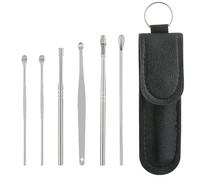 WOLMIK Lot de 6 nettoyeurs d'oreille en acier inoxydable avec sac en polyuréthane pour adultes et enfants