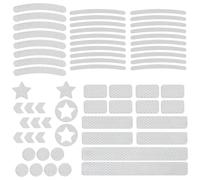WOLMIK Lot de 62 autocollants réfléchissants, autocollants réfléchissants, multi-formes, imperméables pour sécurité, avertissement, visibilité nocturne, pour casque, vélo, voiture et poussette