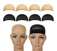 WOLMIK Lot de 8 filets à cheveux en nylon extensible et respirant - 4 bonnets beiges, 4 filets noirs