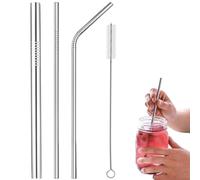 WOLMIK Pailles en acier inoxydable 304, réutilisables, lot de 3 pailles métalliques pour boissons, avec brosses de nettoyage, respectueuses de l’environnement, non toxiques, lavables, idéales pour