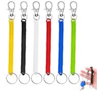WOLMIK Porte-clés élastique en spirale - 6 porte-clés en plastique coloré, cordon rétractable anti-perte, pour le travail et l’école