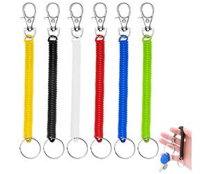 WOLMIK Porte-clés élastique en spirale - 6 porte-clés en plastique coloré, cordon rétractable anti-perte, pour le travail et l’école