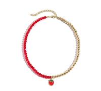 WOLONGFUHU Collier ras du cou en perles de cerises pour femme avec pendentif ananas et fraises plaqué or, Zinc, Pas de gemme