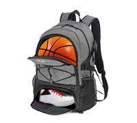 WOLT Grand Sac à Dos de Basket-Ball avec Porte-Ballon séparé et Compartiment à Chaussures, idéal pour Le Basket-Ball, Le Football, la Salle de Sport, Gris, L, Sac à Dos de