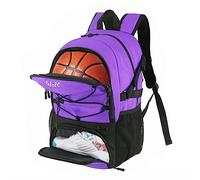 WOLT | Grand sac à dos de basket-ball avec support de balle séparé et compartiment à chaussures, idéal pour le basket-ball, le football, le volley-ball, la natation, la gym, les voyages (orange) (violet)