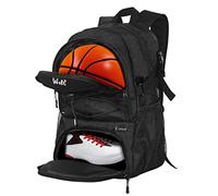 WOLT | Sac à dos de basket-ball grand sac de sport avec porte-ballon séparé et compartiment à chaussures, idéal pour le basket-ball, le football, le volley-ball, la natation, la gym, les voyages, Noir