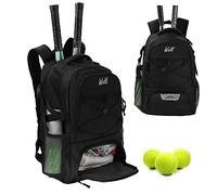 WOLT Sac à Dos de Tennis pour Homme et Femme - Grand Sac de Raquette de Tennis avec Compartiment à Chaussures ventilé pouvant contenir 2 Raquettes de Tennis, balles de Pickleball, Noir, L, Tennis
