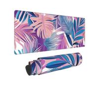 Woltant Grand tapis de souris pour bureau - 80 x 30 cm - Imperméable - Surface lisse - Base en caoutchouc antidérapant - Pour bureau et maison - Motif feuilles tropicales roses abstraites