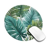 Woltant Tapis de souris rond bleu vert feuilles de palmier surface lisse avec base en caoutchouc antidérapant petit tapis de souris pour jeu, bureau, maison