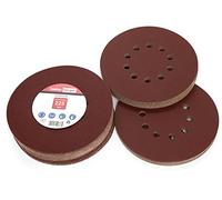 Woltersberger® 50 Disques abrasifs Diamètre 225 mm | Grain P100 | 10 trous en rouge | Papier abrasif pour construction a sec | disques de papier de verre à crochets et boucles