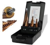 Woltersberger® Lot de 3 forets étagés HSS Powerline Spiral | Foret conique Ø 4-32 mm, 4-20 mm, 4-12 mm | Foret conique pour trous propres | Foret à éplucher pour métal, aluminium et acier inoxydable