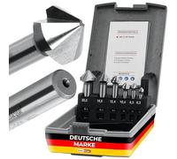 Woltersberger® Lot de 6 fraises coniques revêtues TN - 90 degrés - Ø 6,3-20,5 mm - Mèches et ébavureuses tranchantes et précises - Pour bois, métal, plastique, foret fraisé dans une boîte de rangement