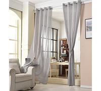 WOLTU® 1 pièce Rideau Voilage à œillets Déco Maison Salon Chambre, Rideau translucide, Léger et aéré, Texture de Voile Fin, 140x245 cm, Gris Foncé