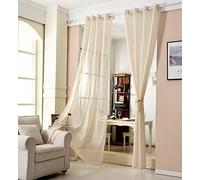 WOLTU® 1 pièce Rideau Voilage à œillets Déco Maison Salon Chambre, Rideau translucide, Léger et aéré, Texture de Voile Fin, 140x245 cm, Sable