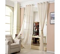 WOLTU® 1 pièce Rideau Voilage à œillets Déco Maison Salon Chambre, Rideau translucide, Léger et aéré, Texture de Voile Fin, 140x225 cm, Crème