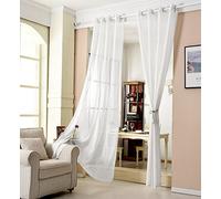 WOLTU® 1 pièce Rideau Voilage à œillets Déco Maison Salon Chambre, Rideau translucide, Léger et aéré, Texture de Voile Fin, 140x225 cm, Blanc