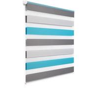 WOLTU 1 pièce Store Enrouleur, Double Fixation Rapide sans perçage, Store Isolant Thermique,90x130cm Blanc+Gris+Turquoise