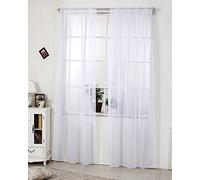 WOLTU 1 pièce Voilage Rideau en Voile paravent, Douceur d'intérieur pour Porte Fenêtre Balcon, 140x225 cm, diverses formats et Couleurs au Choix, Blanc