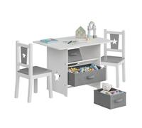 WOLTU 1 Table d'enfant avec 2 Chaises, Mobilier Enfants | avec 3 Paniers de Rangement, Gris + Blanc