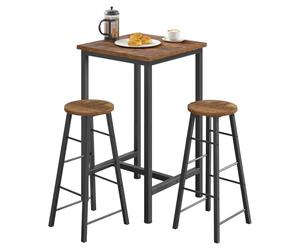 WOLTU 1 X Table de Bar + 2 X tabourets de Bar en MDF et métal, Ensemble Table de Bar avec Tabourets, Table à Manger avec 2 Chaises, Petite Table de Cuisine, Marron Rustique + Noir