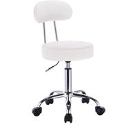 WOLTU 1 X Tabouret de bar pivotant, tabouret de travail à roulettes, chaise de bureau avec dossier, hauteur réglable, Blanc
