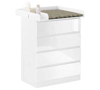 WOLTU 1SET Table à langer blanche avec matelas à langer amovible 4 tiroirs 80x75x109,2 cm Unité de rangement pour bébé pour chambre d'enfant White and Highlight White