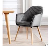 WOLTU 1x Chaise de Salle à Manger en Velours, Pieds en Bois Massif, Chaise de Salon, Gris Foncé