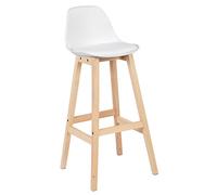 WOLTU 1X Tabouret de Bar en Plastique siège,Tabouret de Cuisine avec Dossier en Bois Pieds,Blanc