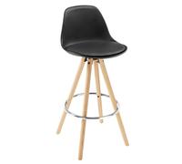 WOLTU 1X Tabouret de Bar en Similicuir siège + Repose-Pieds Design Cuisine Tabouret en Bois Pieds,Noir