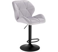 WOLTU 1xTabouret de Bar réglable en Hauteur avec Dossier, siège rembouré en Velours, Pied en métal, Gris Clair