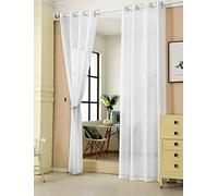 WOLTU® 2 pièces Rideaux Semi-Transparents Déco Maison, Voilage à œillets, Accessoire de mobilier, Convient à la Chambre à Coucher et au Salon, 140x225cm, Blanc