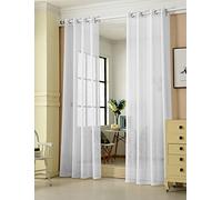 WOLTU® 2 pièces Rideaux Semi-Transparents Déco Maison, Voilage à œillets, Accessoire de mobilier, Convient à la Chambre à Coucher et au Salon, 140x175cm, Blanc