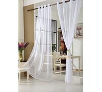 WOLTU 2 pièces Rideaux Transparents avec Oeillets pour Suspension, Voilage pour Salon Chambre,140x145cm,Blanc