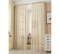 WOLTU 2 Pièces Rideaux Voilage avec Galon Fronceur, 245x140cm, Sable | Voilage décoratif, Laisse passer la lumière, Salon et chambre, Dimensions variées, Pose facile, Style moderne
