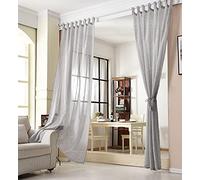 WOLTU®2 Pièces Rideaux Voilage, Décoration Maison, Rideau à Pattes, Translucide, Voile Léger, 140x245cm, Gris Clair
