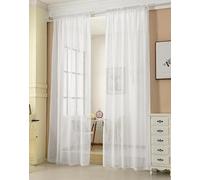 WOLTU® 2 Pièces Rideaux Voilage, Décoration Maison, Suspension avec Galon Fronceur, Rideau Translucide, Voile Léger, 140x145 cm, Blanc