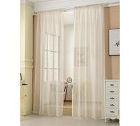 WOLTU® 2 Pièces Rideaux Voilage, Décoration Maison, Suspension avec Galon Fronceur, Rideau Translucide, Voile Léger, 140x145 cm, Crème