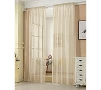 WOLTU® 2 Pièces Rideaux Voilage, Décoration Maison, Suspension avec Galon Fronceur, Rideau Translucide, Voile Léger, 140x245cm, Sable