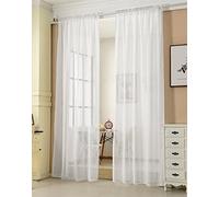 WOLTU® 2 Pièces Rideaux Voilage, Décoration Maison, Suspension avec Galon Fronceur, Rideau Translucide, Voile Léger, 140x225cm, Blanc