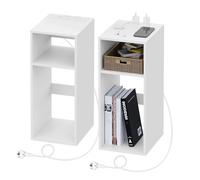 WOLTU 2 pièces Table de Chevet, Table d’appoint avec Station de Charge, Table de Nuit, Bout de Canapé avec Prise, 2 Compartiments Ouverts, 2 Ports USB+2 Prises, Blanc, 25x30x60cm, NTS06ws-2