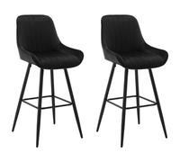 WOLTU 2×Tabourets de Bar Hauts avec Dossier, Chaise Moderne avec Repose-Pieds Carré, Tabouret Ergonomique en Velours pour Le Bistrot, Hauteur d'Assise 71 cm, Pieds en Métal, Nero, BH394sz-2