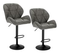 WOLTU Lot de 2 Tabourets de Bar Réglables en Hauteur, Chaises Hautes pour Bar avec Dossier, Siège Rembouré en Similicuir Pied en Métal, Gris