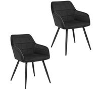 WOLTU 2 x Chaises de salle à manger siège bien rembourré en velours, Chaise de cuisine, pieds en métal, Noir