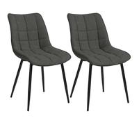 WOLTU Chaises de Salle à Manger Lot de 2, Chaise de Cuisine Assise rembourrée en Lin épais Pieds en métal,Gris Foncé BH206dgr-2